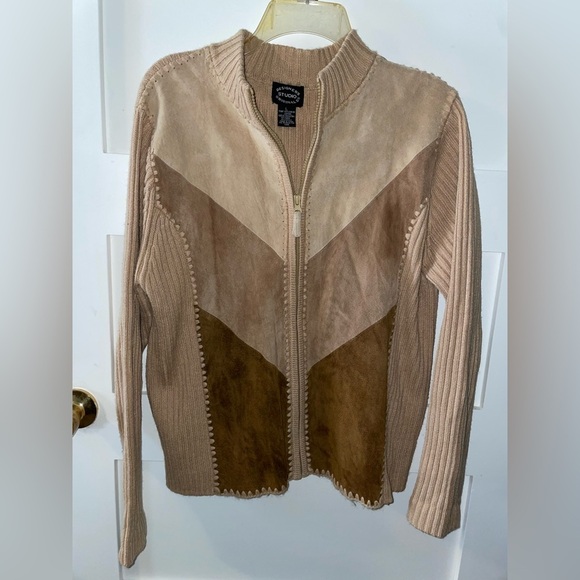 VTG Designer Studio Originals Leather Size Large Zip Up Jacket Sweater - Picture 1 of 7